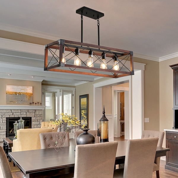 5 Light Retro Farmhouse Chandelier Red Pendant Fixture for Kitchen Living Room and Dining Room No Bulbs Included Black