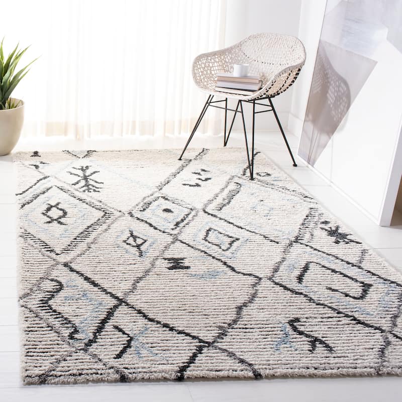 SAFAVIEH Handmade Casablanca Shag Synne Wool Rug - 8' x 10' - Grey/Ivory - Rectangle