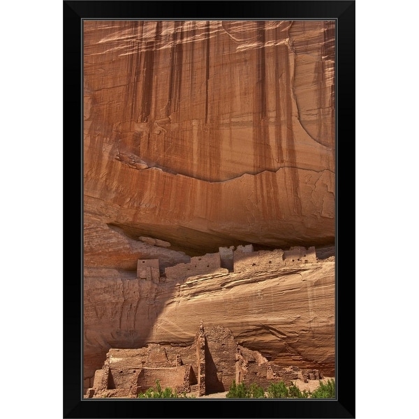 "White House ruins, desert varnish on wall." Black Framed Print