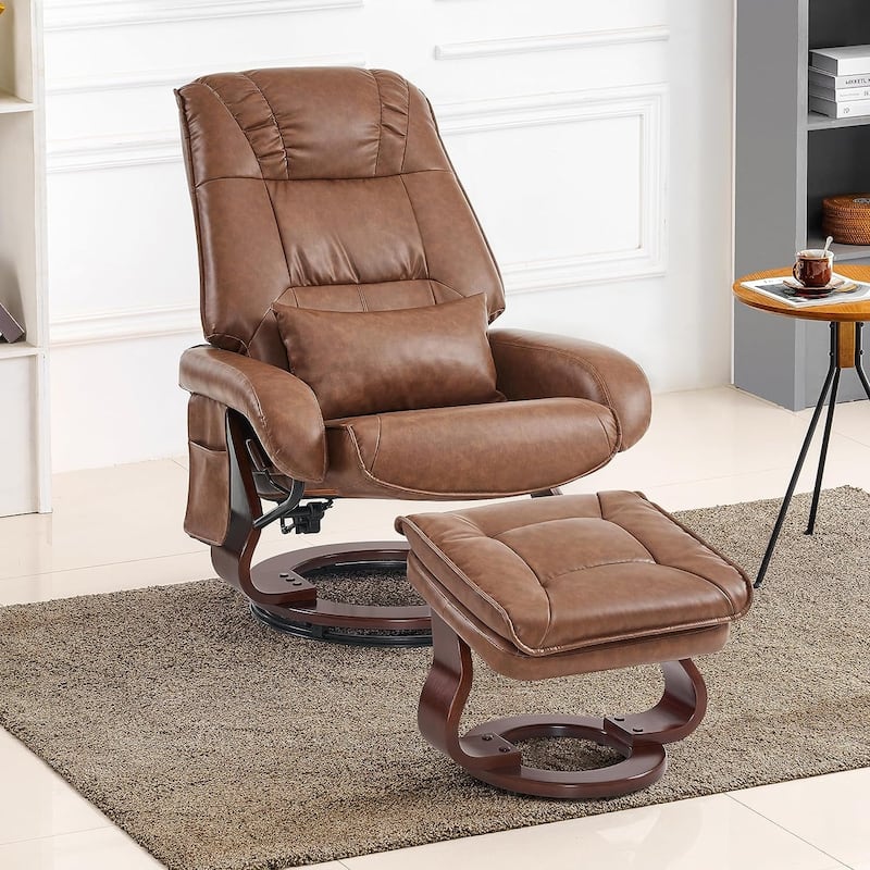 MCombo Swivel Recliners with Ottoman, Vibration Massage TV Chairs, Ergonomic Lounge Chair for Living Room, Faux Leather 4877