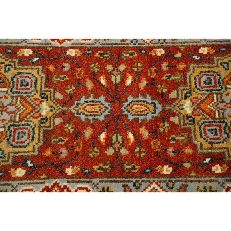 Hand Knotted Oriental 100% Wool Carpet Traditional Geometric Oranges & Rust Heriz (serapi) Runner Rug - 7' 11'' X 2' 0''
