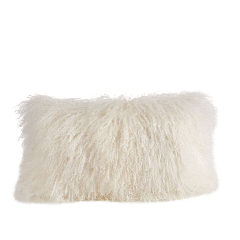 Poly-filled Mongolian Lamb Throw Pillow - 12"x20" - Ivory