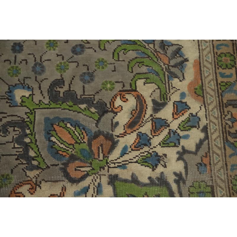 Hand Knotted Oriental 100% Wool Carpet Traditional Floral Greys & Charcoal Tabriz Area Rug - 12' 7'' X 9' 6''