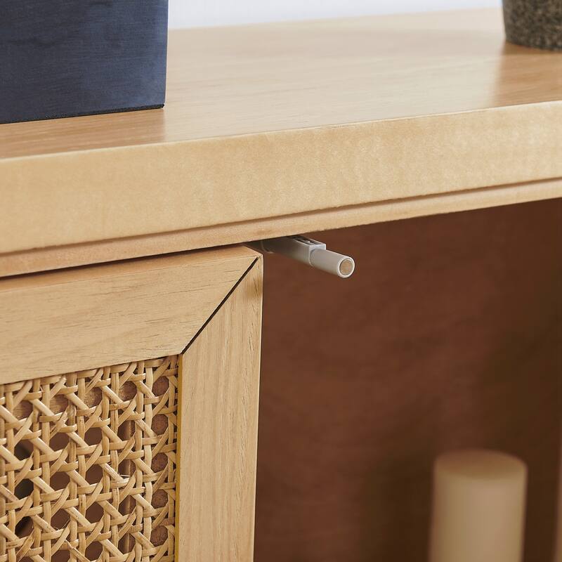 Mid Century Modern Rattan Sideboard Buffet Cabinet with 2 Outlet Holes