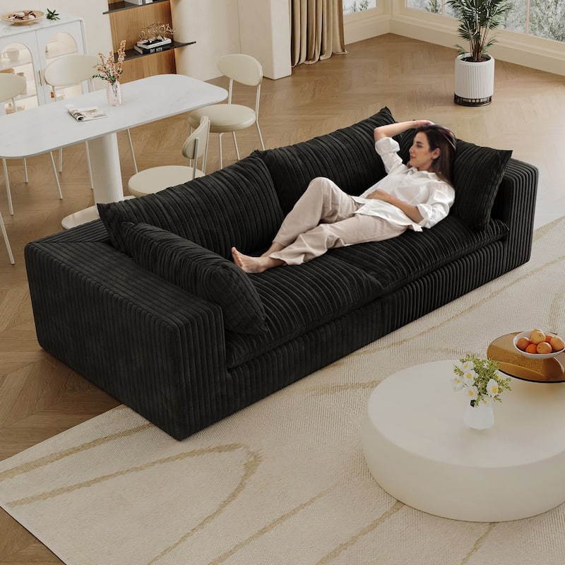 Corduroy Fabric Cloud Sofa, 2 Seater Deep Seat Couches, Modular Loveseat with Feather-Filled Cushion & Sponge Support