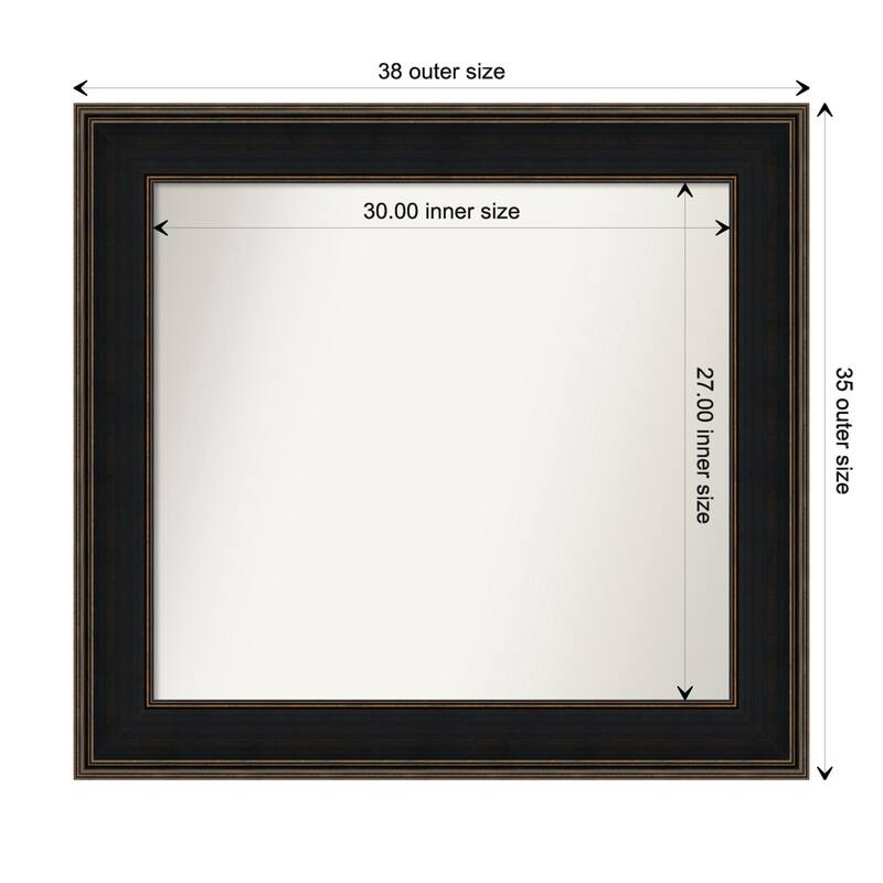 Mezzanine Espresso Framed Non-Beveled Custom Wall Mirror, Bathroom Vanity Mirror - Outer Size: 37.75 x 34.75