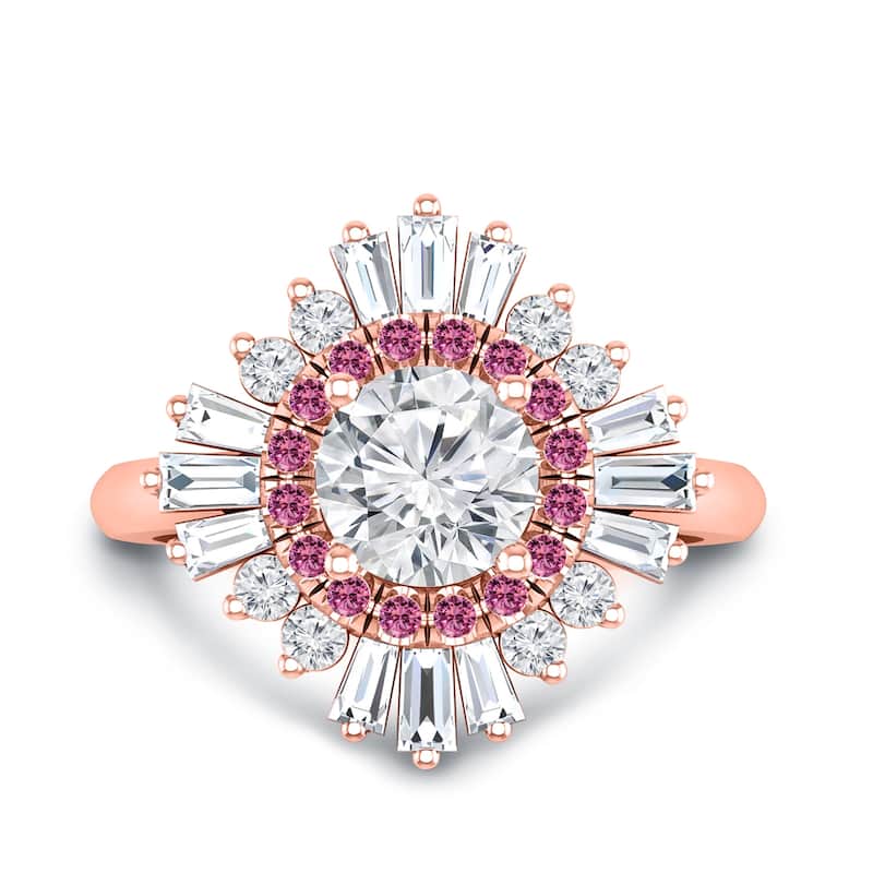 Auriya 14k Gold 1 1/3ctw Ballerina Diamond and Pink Sapphire Engagement Ring Certified (G-H, VS1-VS2) - Rose - 9