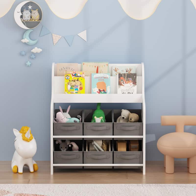 Kids Bookshelf with 6 Fabric Storage Bins