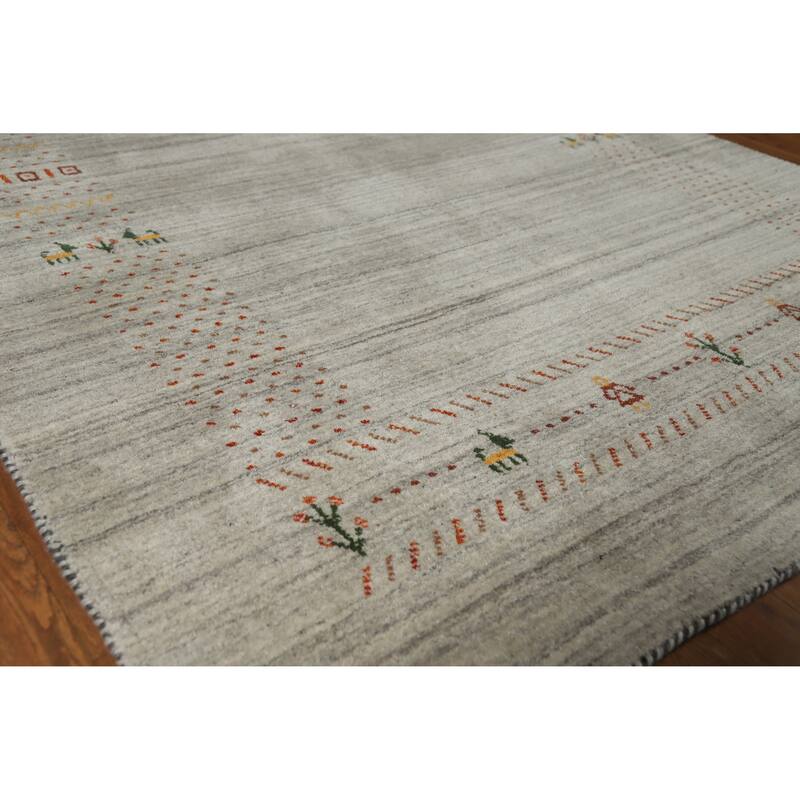 Hand Knotted Oriental 100% Wool Carpet Tribal Animal Pictorial Greys & Charcoal Gabbeh Area Rug - 7' 10'' X 5' 1''