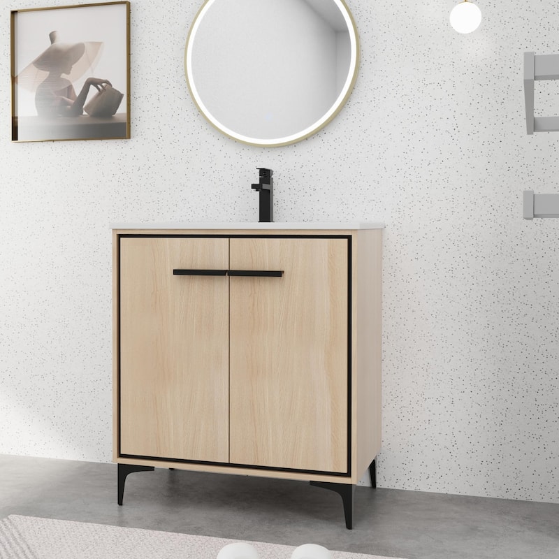 BNK 24/30 inch Freestanding Single Sink Bathroom Vanity with Soft Close Door and 1 Adjustable Shelf