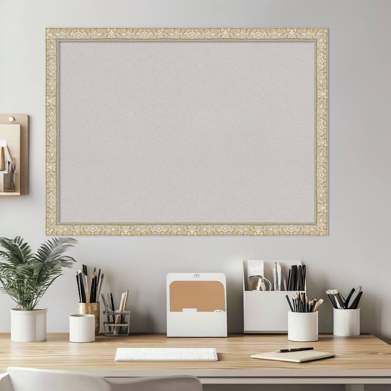 Lila Silver Wood Framed Cork Board - Bulletin Board, Organization Board, Pin Board