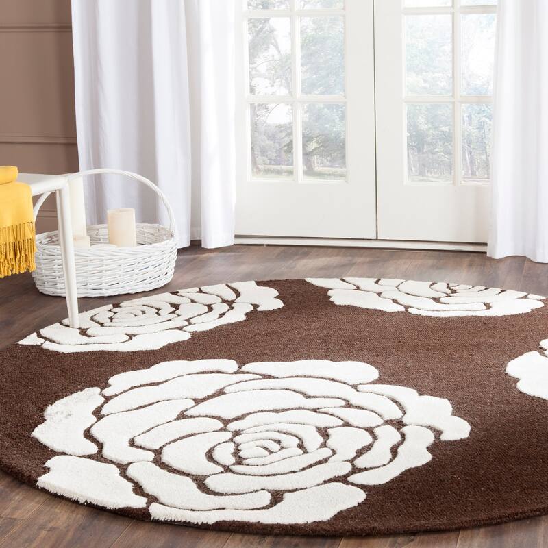 SAFAVIEH Handmade Cambridge Vince Modern Wool Rug - 6' Round - Brown/Ivory