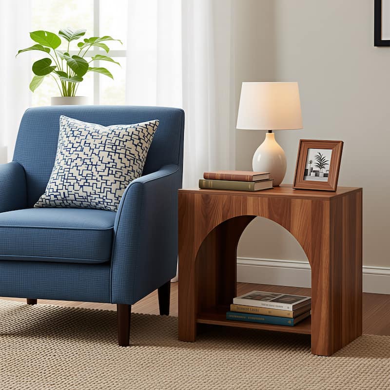 Farmhouse Side Table with Storage, Large Wooden Pedestal End Table