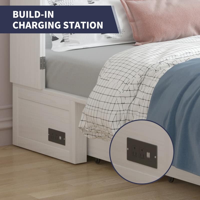 Mixoy Modern Murphy Bed Chest with Mattress,Storage Drawer,Charging Station
