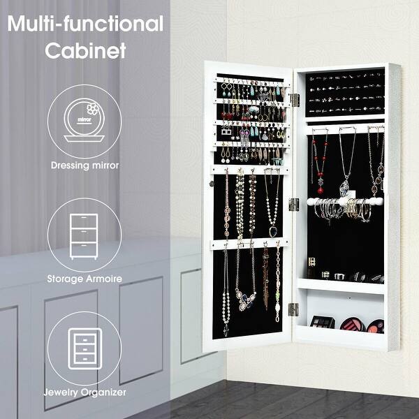 Shop Gymax Jewelry Cabinet Wall Mounted Mirrored Armoire Storage