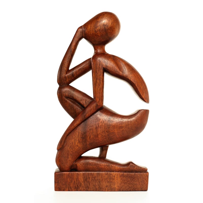 12" Abstract Sculpture Wooden Handmade Handcrafted "The Thinker" Home Decor Figurine Accent Hand Carved Thinking Man Statue