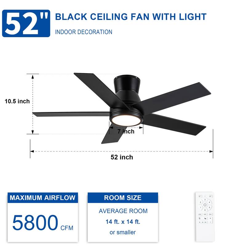 52" Black Profile Ceiling Fan with Light
