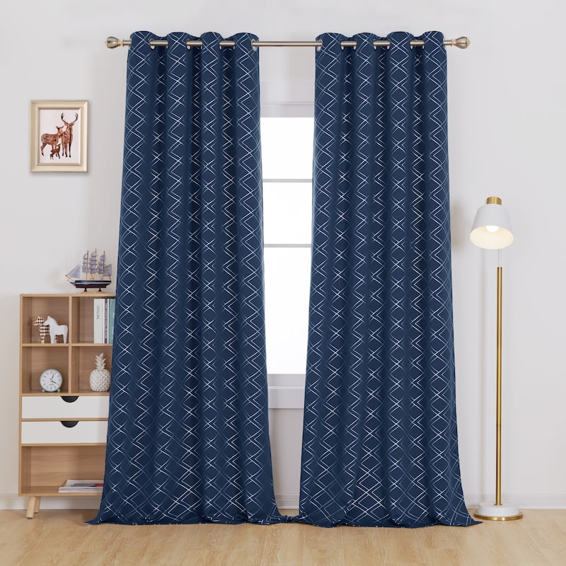 Deconovo Silver Geometric Curtain Panel Pair(2 Panel)