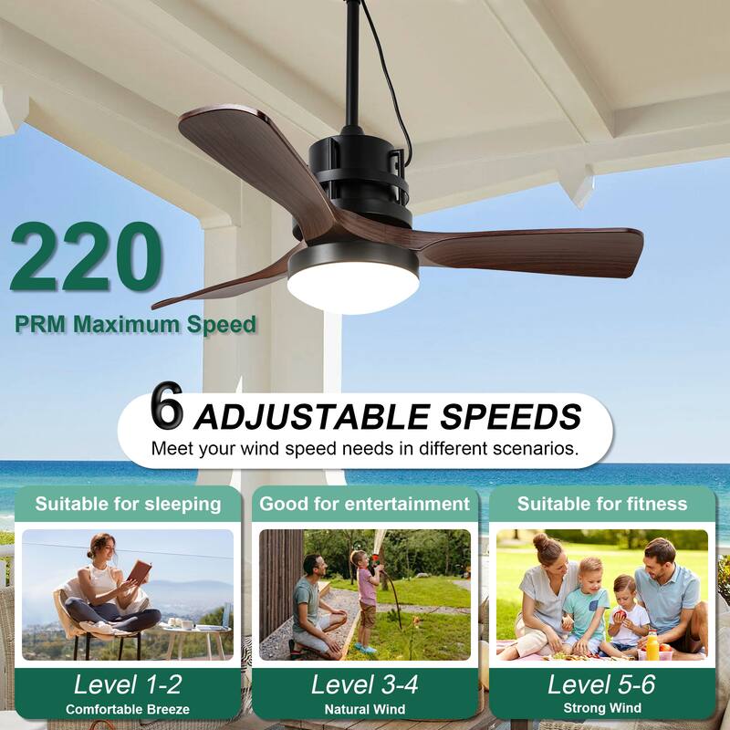 Cusp Barn 42 Inch Outdoor Indoor Ceiling Fan with Light and APP Control, Farmhouse 6 Speeds Plug-in Waterproof Ceiling Fan