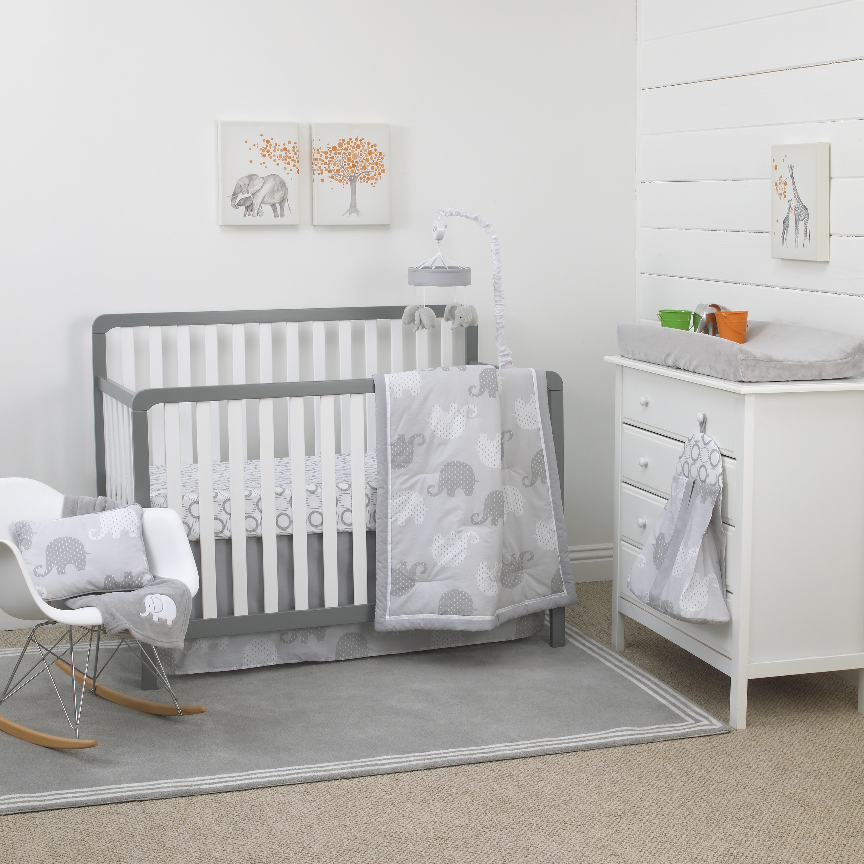 NoJo Elephant 8 Piece Nursery Crib Bedding Set Grey White Charcoal