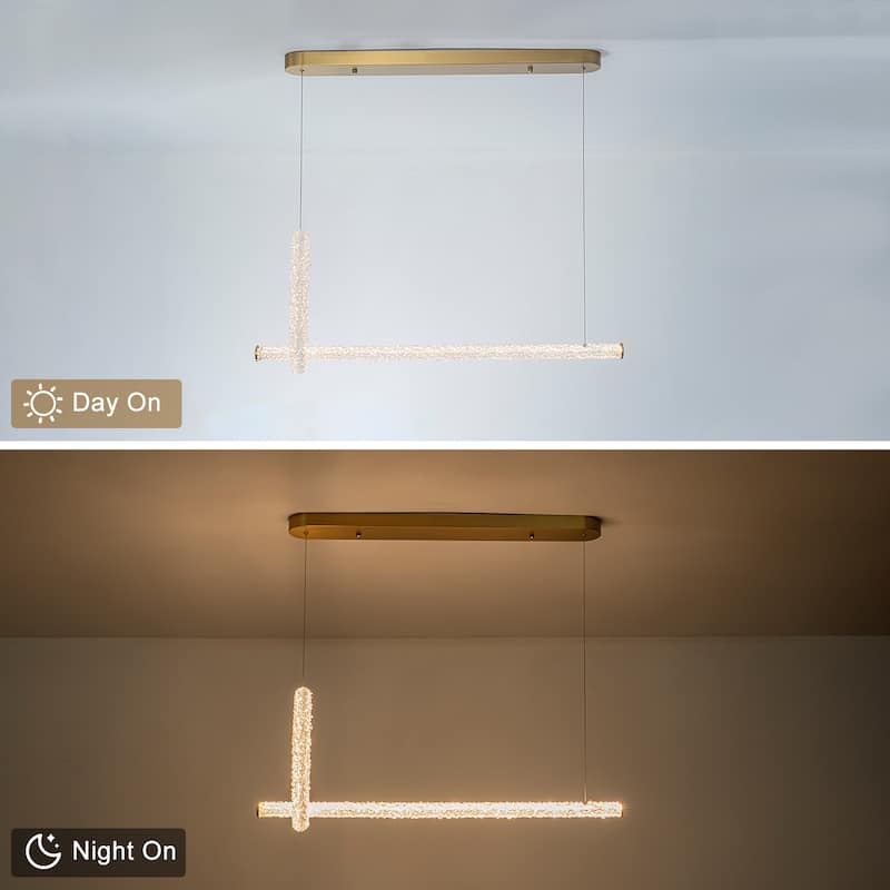 Modern Gold Crystal Ring Linear LED Chandelier, Dimmable - W39.37-in