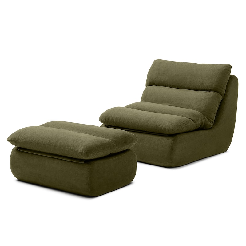 32"Bean Bag Chair with Ottoman, Big Chaise Lounge Chairs for Adults,Tufted Upholstered Lazy Sofa