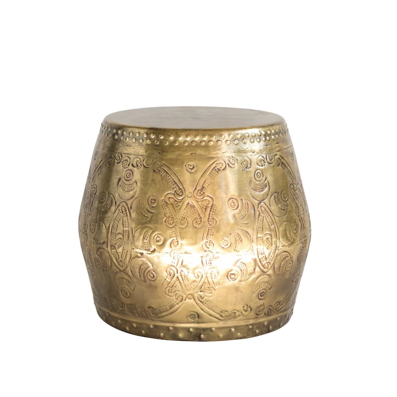 Debossed Metal Drum Side Table - Brass