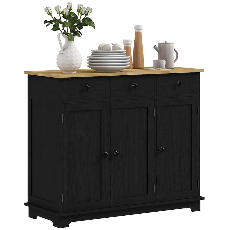Sideboard with Solid Wood Countertop, Modern Kitchen Storage Cabinet, Coffee Bar Cabinet with 3 Drawers, Doors