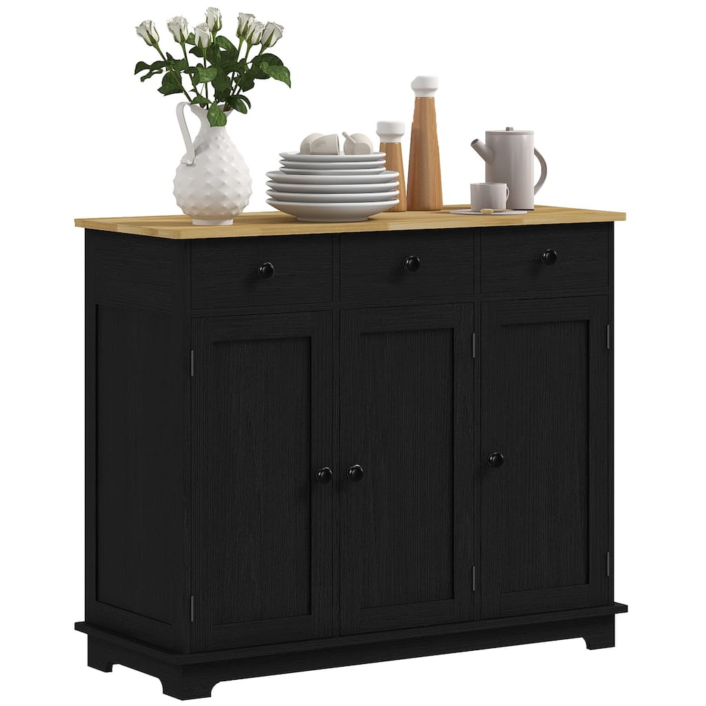 Sideboard with Solid Wood Countertop, Modern Kitchen Storage Cabinet, Coffee Bar Cabinet with 3 Drawers