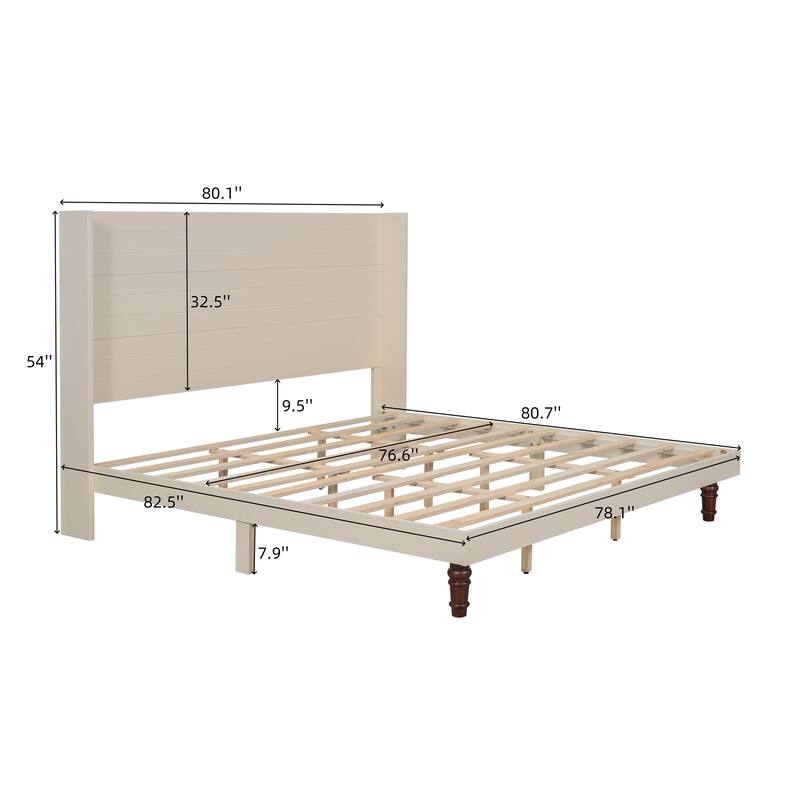 Elegant King Size High Headboard Bed in Beige, Durable and Comfortable Design for Modern Bedrooms