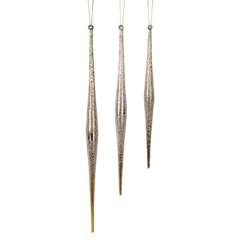 Set of 6 Silver and Gold Icicle Glass Christmas Ornaments 13.25”