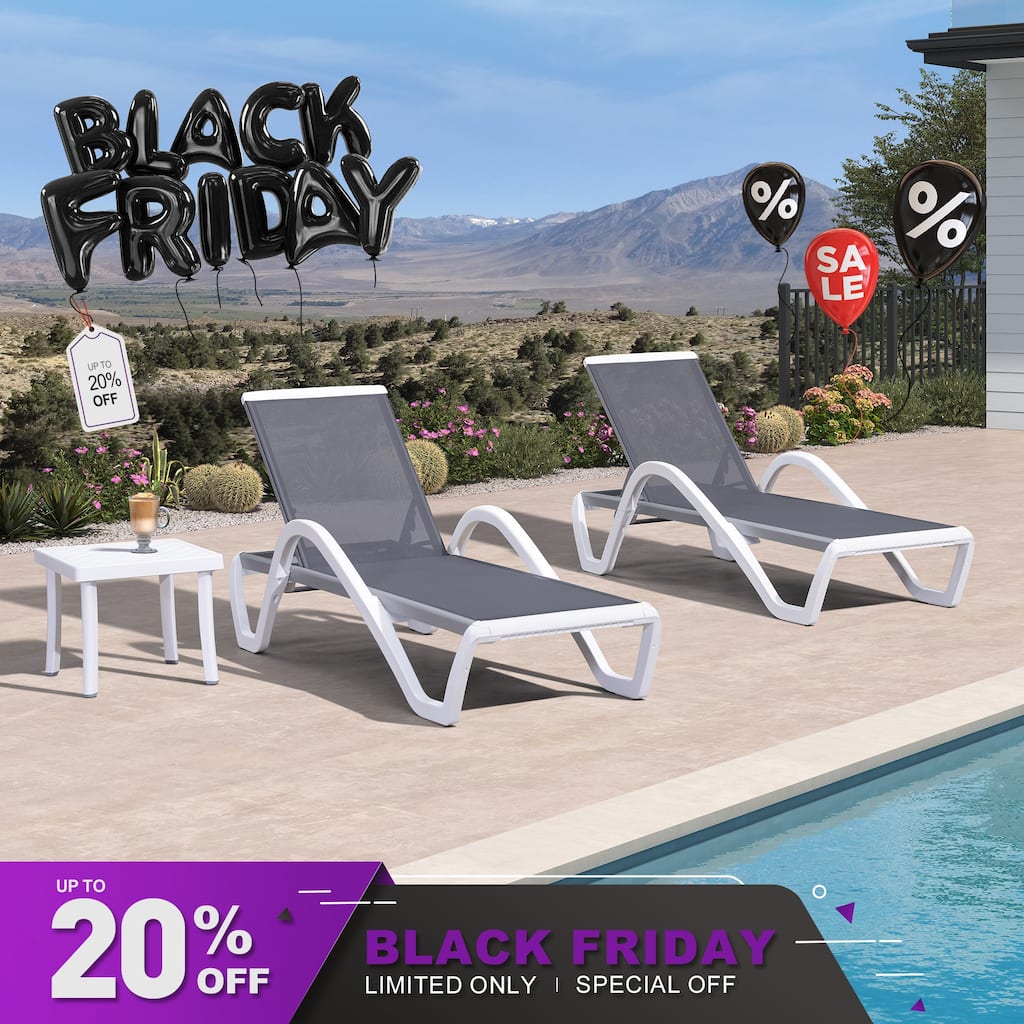 PURPLE LEAF Patio Chaise Lounge Chair Outdoor Plastic Textilene Lounger with 6 Adjustable Position for Outside Lawn Poolside