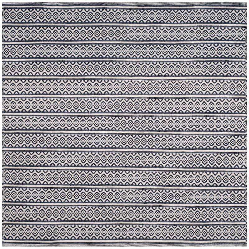 SAFAVIEH Handmade Flatweave Montauk Clayton Casual Cotton Rug - 6' Square - Ivory/Navy