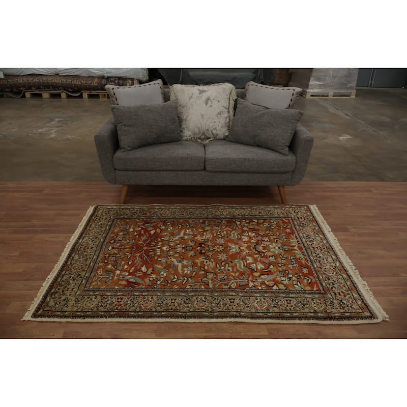 Hand Knotted Oriental 100% Wool Carpet Traditional Floral Oranges & Rust Tabriz Area Rug - 6' 0'' X 4' 2''