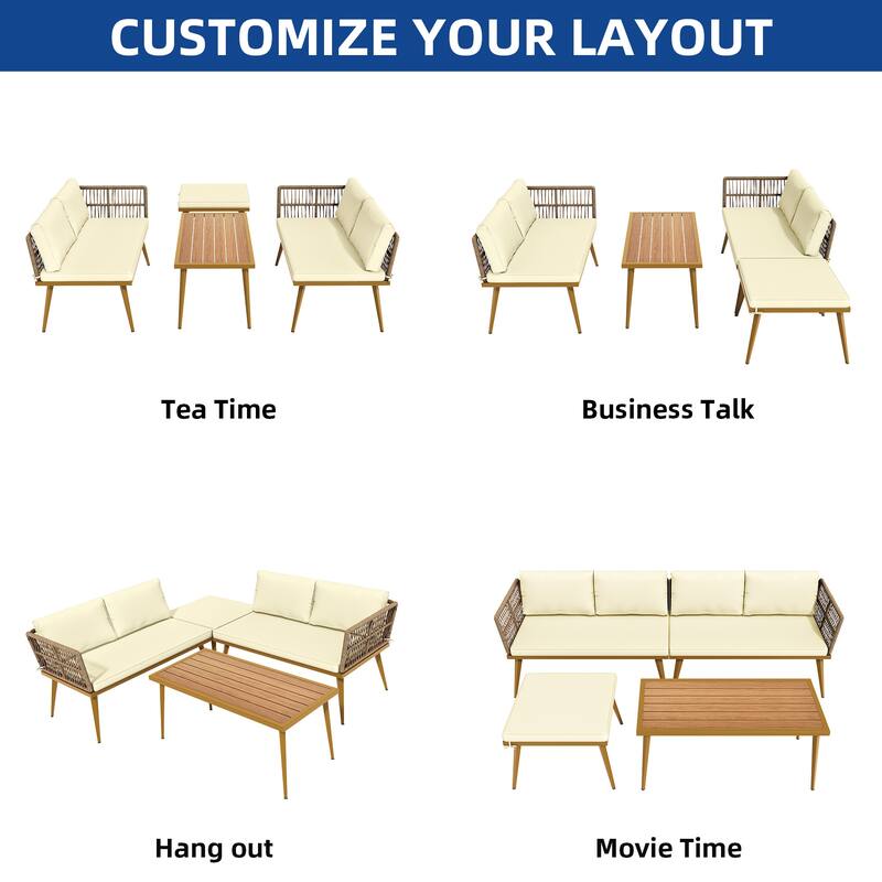 Moasis 4-Piece Outdoor Patio Conversation Set Wicker Sectional L-Shaped Sofa with Cushions and Side Table