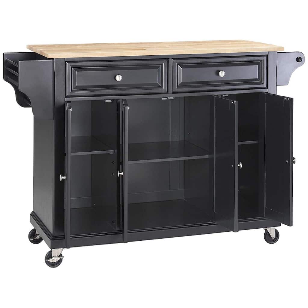 Full Size Kitchen Cart with Stainless Steel Top - Mobile Island with Tiered Shelf & Storage