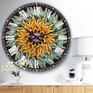 Designart 'Yellow Blue Abstract 3D Flower' Oversized Floral Wall CLock