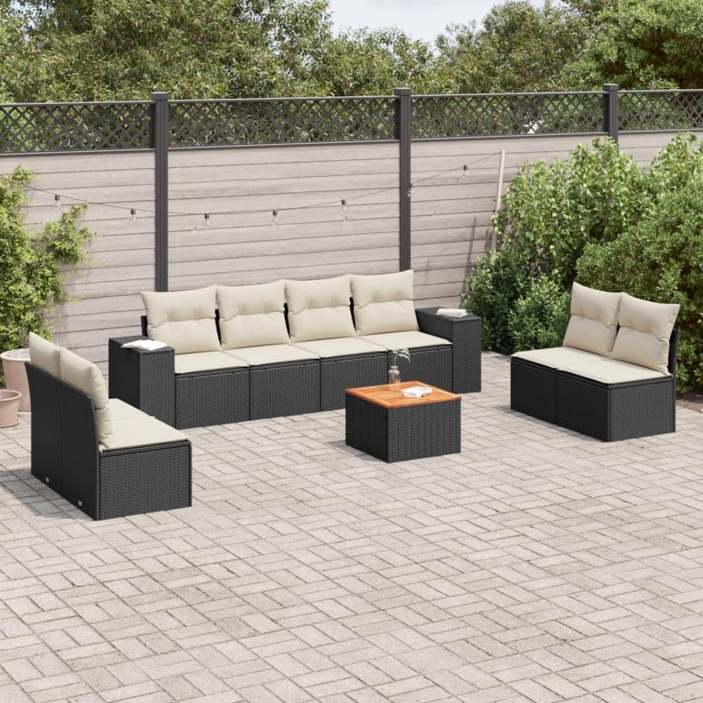 vidaXL Patio Sofa Set with Cushions Outdoor Furniture 9 Piece Poly Rattan - 21.7 x 24.4 x 27.2