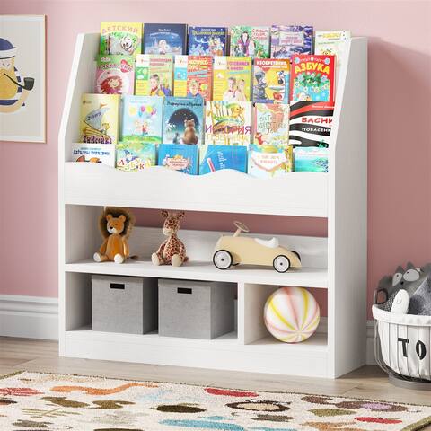 Kids Bookshelf, Children's Bookcase Display Stand, Kids Toy Storage Organizer Rack, Wooden White Bookshelves for Kid's Room