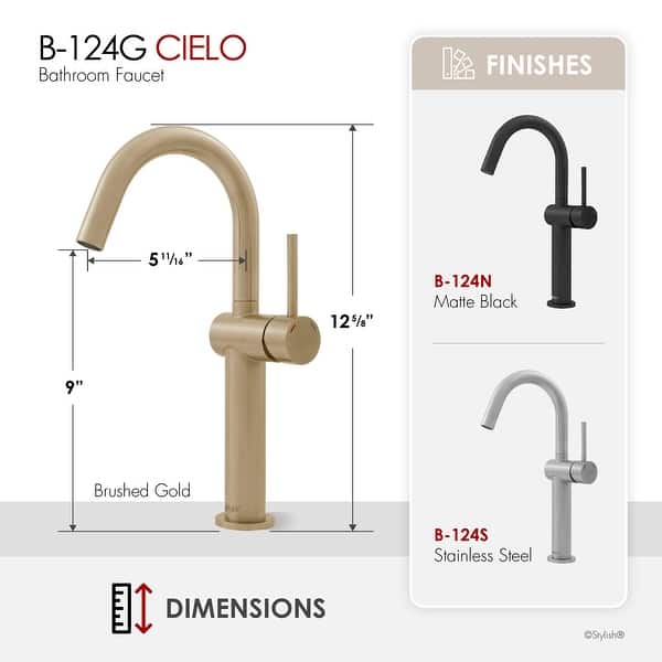 dimension image slide 1 of 3, STYLISH Single Handle Vessel Sink Bathroom Faucet 13 inch Tall