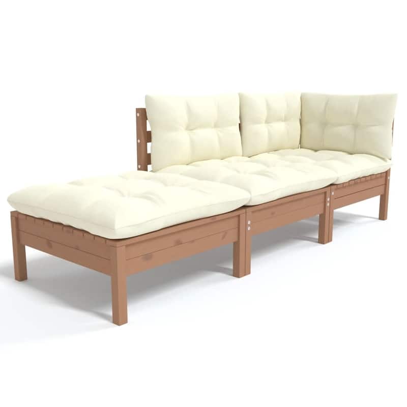 vidaXL Solid Wood Pine Patio Lounge Set 3 Piece with Cushions Multi Colors - 25" x 25" x 24.6"