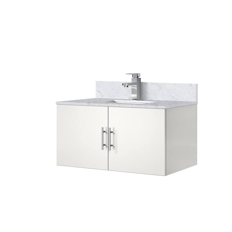 Geneva Bath Vanity Carrara Marble Top, Sink and Faucet