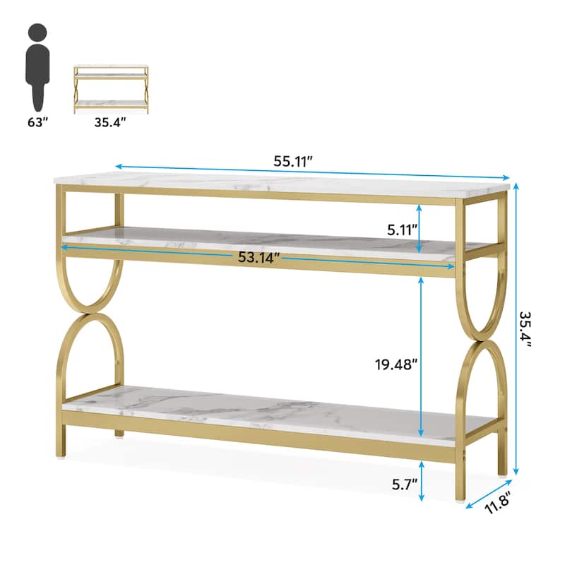 3-Tier Console Table, Elegant Sofa Table with Faux Marble Top - 55.1"L X 11.8"W