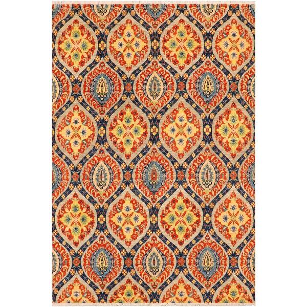 slide 2 of 8, Modern Kafkaz Afton Gray/Blue Wool Rug (8'2 x 9'9) - 8' x 10'