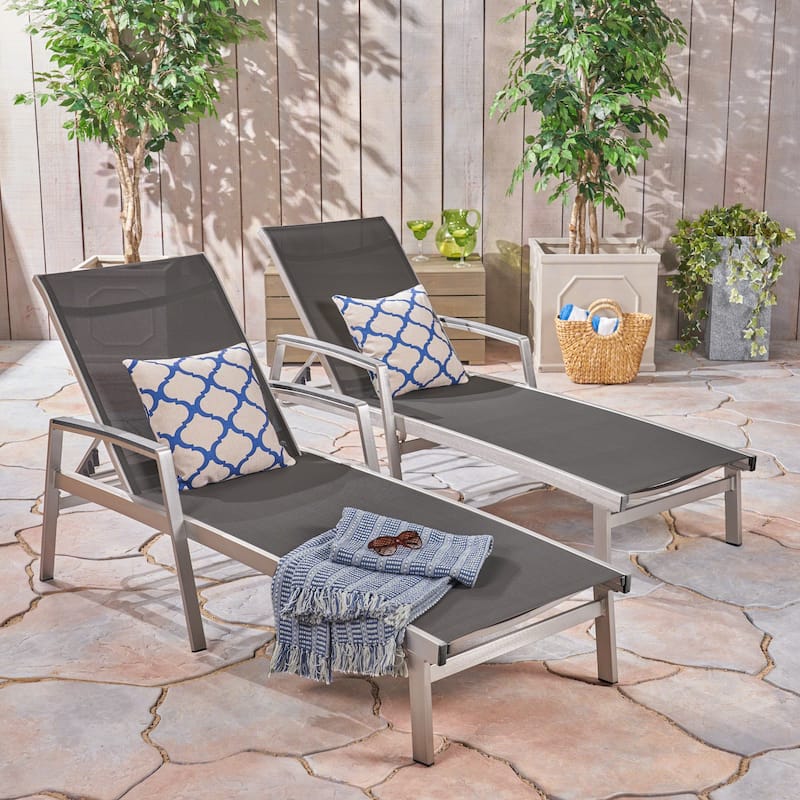 Oxton Outdoor Aluminum Chaise Lounge (Set of 2) by Christopher Knight Home