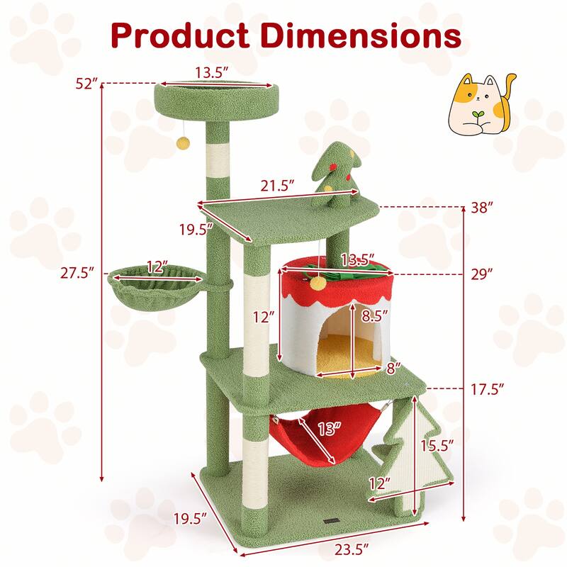 Gymax 52'' Tall Christmas Cat Tree w/ Sisal Scratching Posts Gift Box