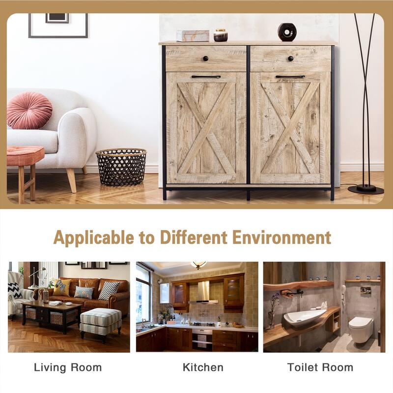 Hideaway Drawer Tilt Out Trash Cabinet Double Door Dual Rustic Wooden Kitchen Cabinet