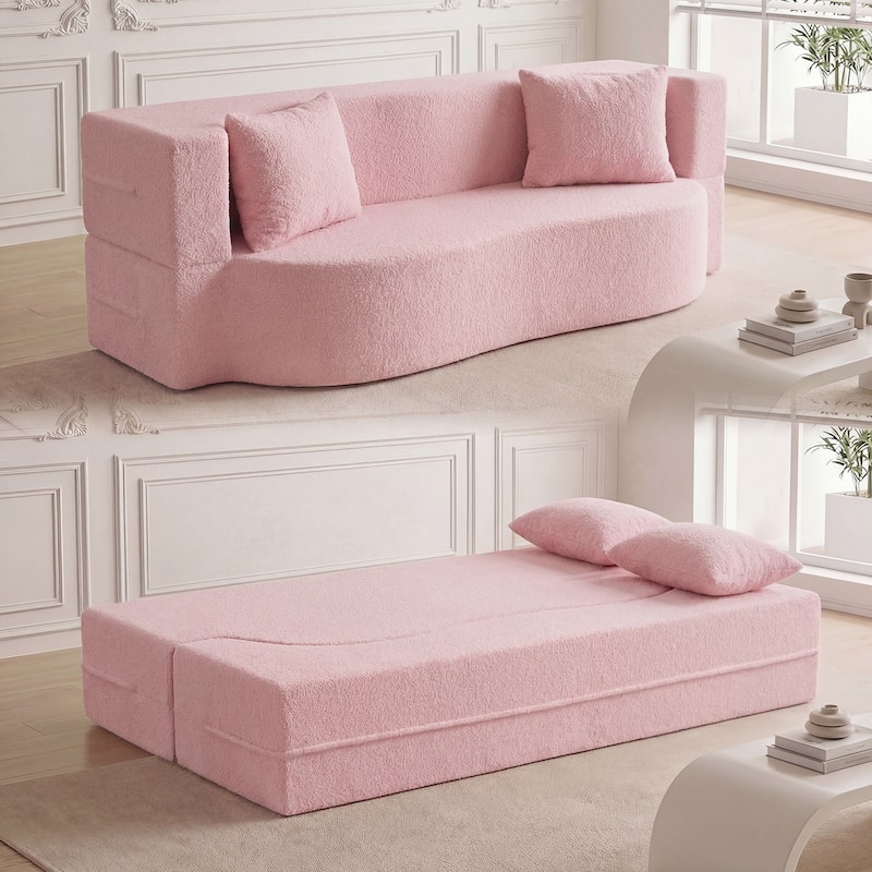 Gymax 75.5'' Folding Sofa Bed w/2 Comfortable Pillows No Assembly