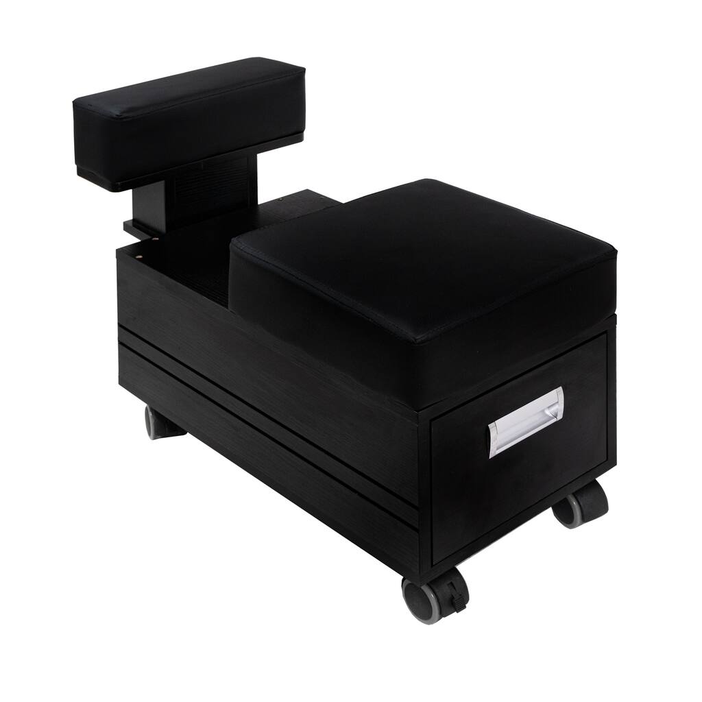 AleraII Pedi Cart Pedicart Drawer Trolley with Footrest Spa Nail Salon, All Black - N/A