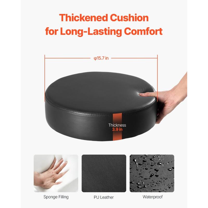 Adjustable Black Faux Leather Stool with Wheels & Footrest, 450 lbs - 21.3" x 21.3" x 21.7"